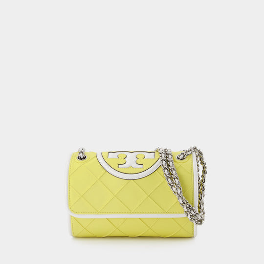 Sac Hobo Mini Fleming - Tory Burch - Cuir - Jaune/Blanc