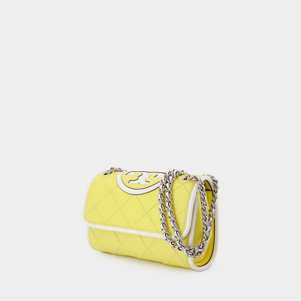 Sac Hobo Mini Fleming - Tory Burch - Cuir - Jaune/Blanc