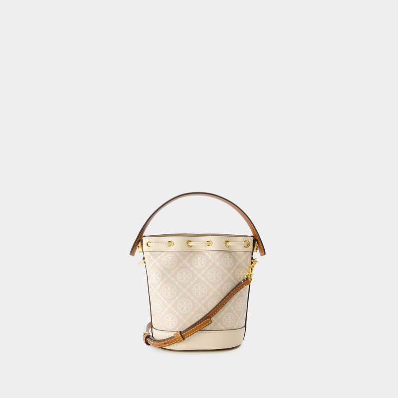 Sac À Main T Monogram Mini Bucket - Tory Burch - Coton - Ivoire
