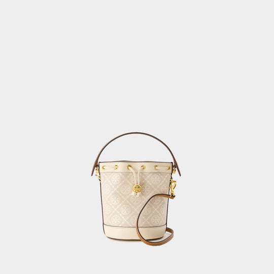 Sac À Main T Monogram Mini Bucket - Tory Burch - Coton - Ivoire