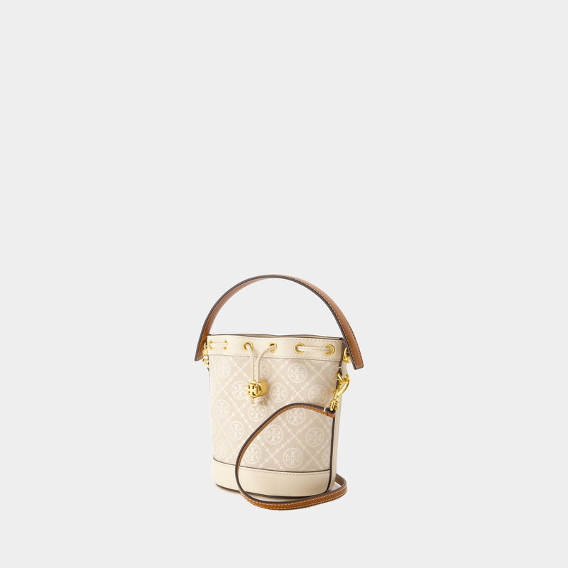 Sac À Main T Monogram Mini Bucket - Tory Burch - Coton - Ivoire