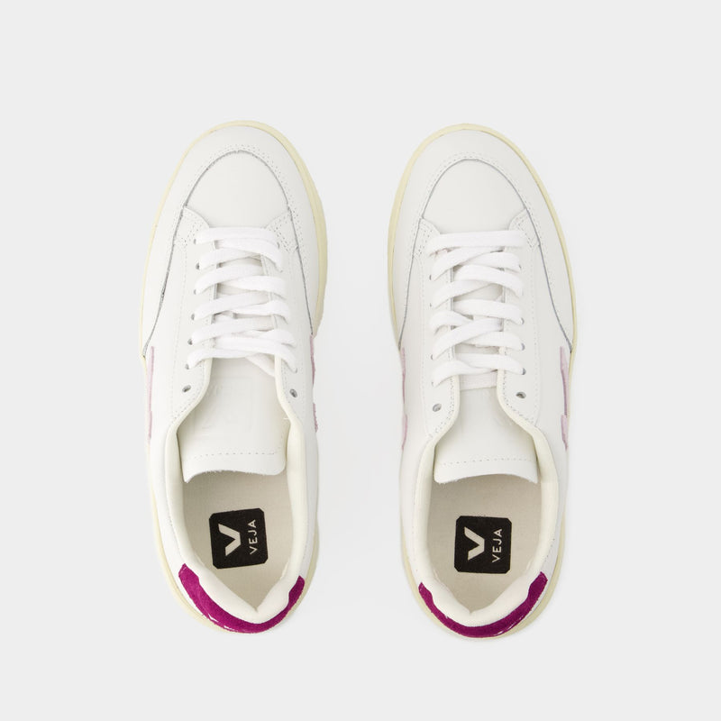 Sneakers V-12 - Veja - Cuir - Blanc Magenta