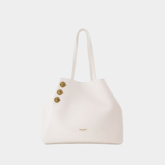 Cabas Emblème - Balmain - Cuir - Blanc