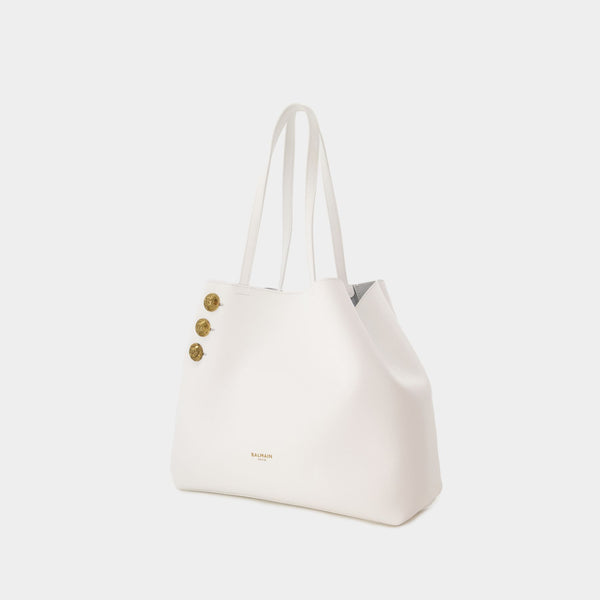 Cabas Emblème - Balmain - Cuir - Blanc