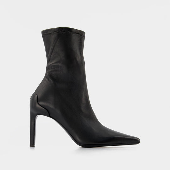Bottines Stiletto en Cuir Noir