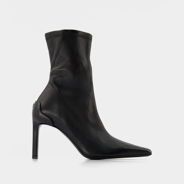 Bottines Stiletto en Cuir Noir