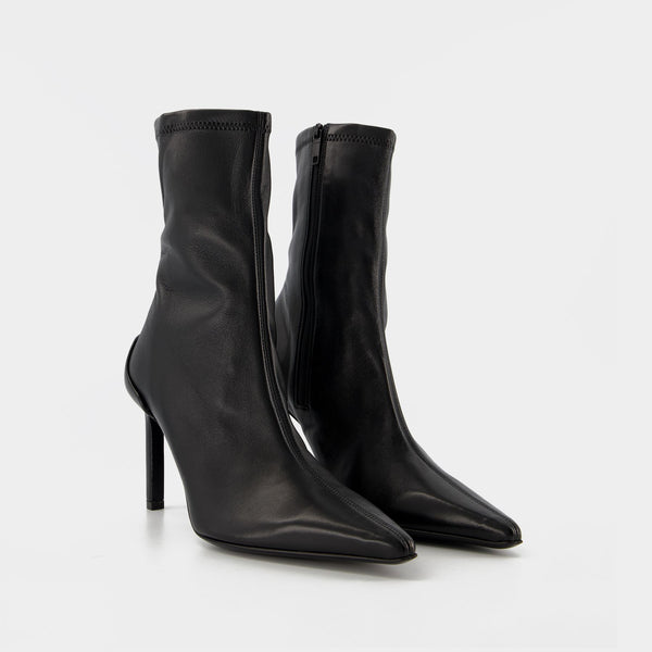Bottines Stiletto en Cuir Noir