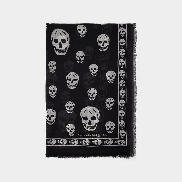Echarpe Skull en modal et soie Noir et Ivoire