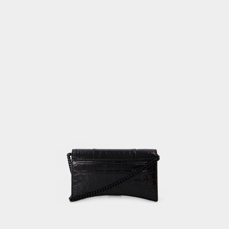 Wallet on chain Hourglass - Balenciaga - Cuir - Noir