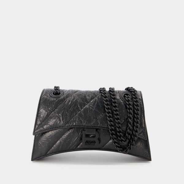 Sac Crush Avec Chaîne en Cuir Matelessé Noir