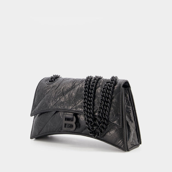 Sac Crush Avec Chaîne en Cuir Matelessé Noir