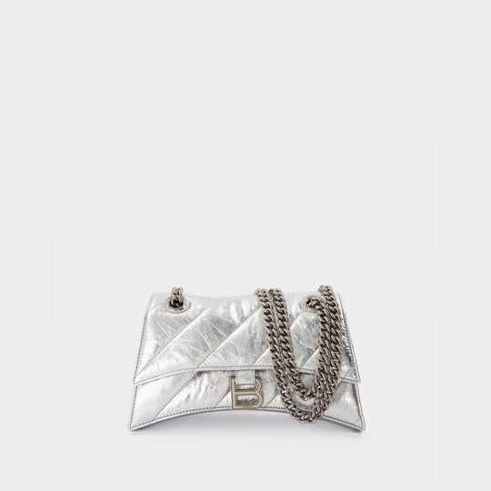 Sac Crush Avec Chaîne en Cuir Métalissé Argent