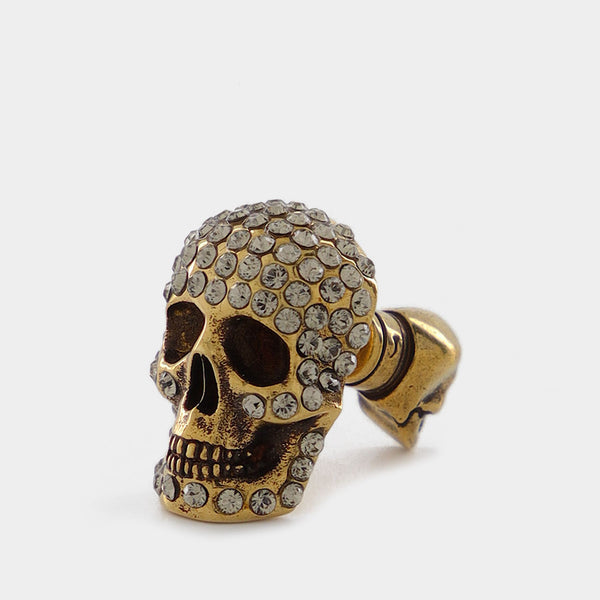 Boucles d'Oreilles Pave Skull en Laiton et Cristal