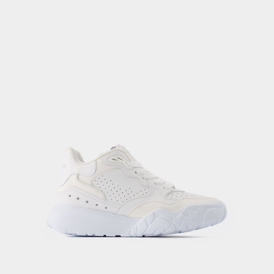 Baskets New Court en Cuir Blanc & Argent