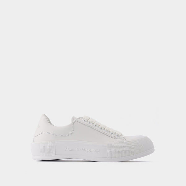 Baskets Deck Plimsoll en Cuir Blanc