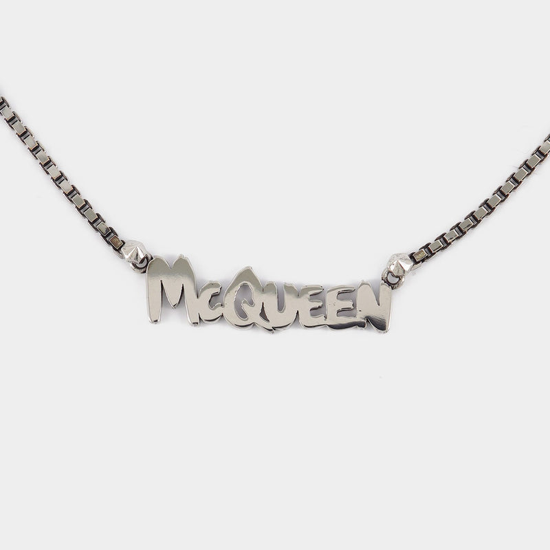 Collier Graffiti Coupé en Laiton Argenté