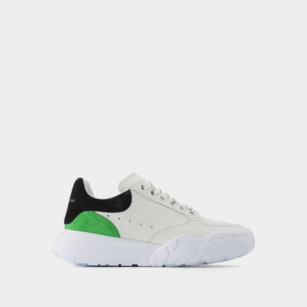 Baskets New Court en Cuir Blanc/Noir/Vert