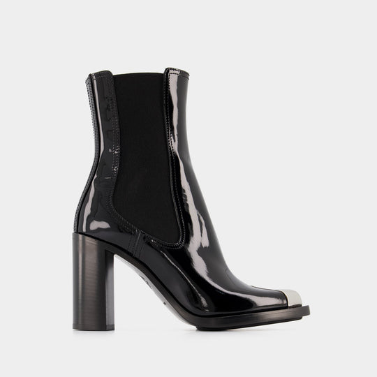 Bottines en Cuir Noir/Argent