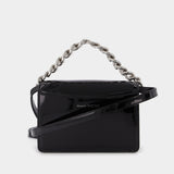 Sac Four Ring Mini Chain en Cuir Vernis Noir