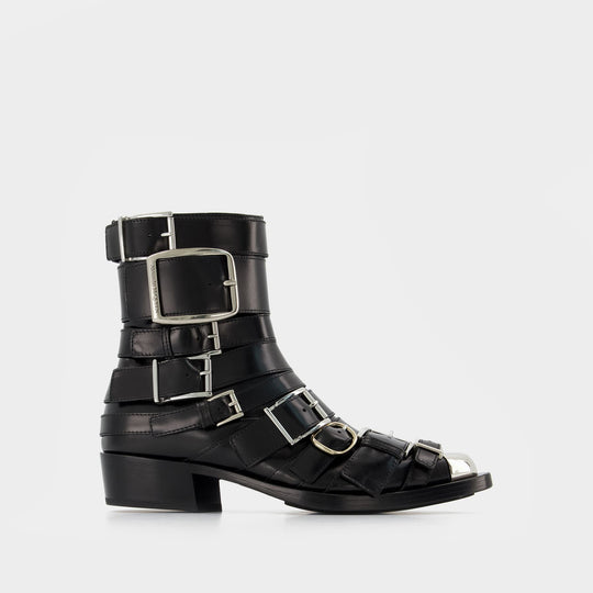Bottines Boxcar en Cuir Noir/Argent