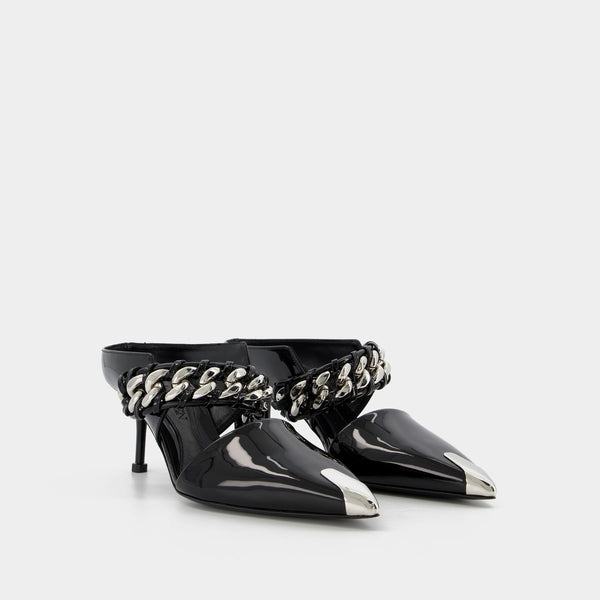 Sandales en Cuir Noir/Argent