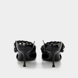 Sandales en Cuir Noir/Argent