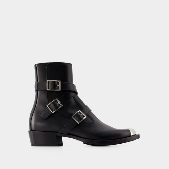 Bottines Punk - Alexander Mcqueen - Cuir - Noir/Argenté