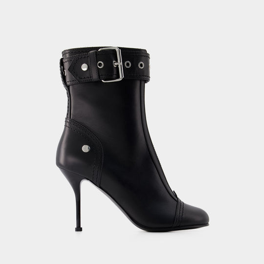Bottines à Talon - Alexander Mcqueen - Cuir - Noir/Argenté