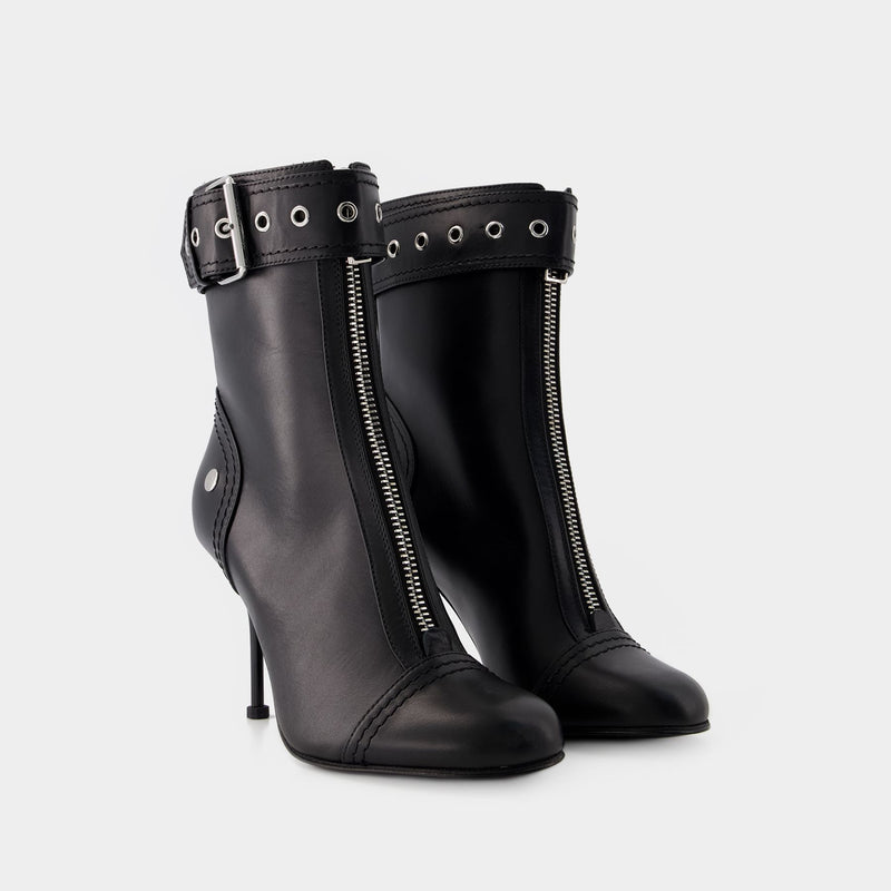 Bottines à Talon Alexander Mcqueen Cuir Noir/Argenté