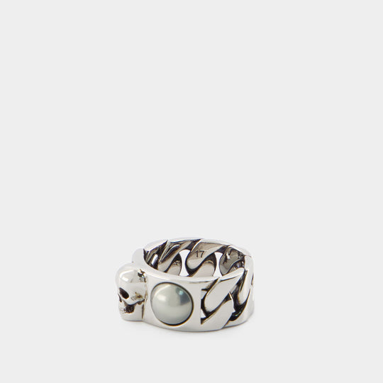 Bague Skl & Pearl - Alexander McQueen - Métal - Métallique