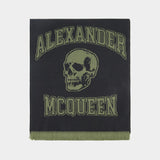 Écharpe Varsity à Logo Skull - Alexander McQueen - Laine - Noir