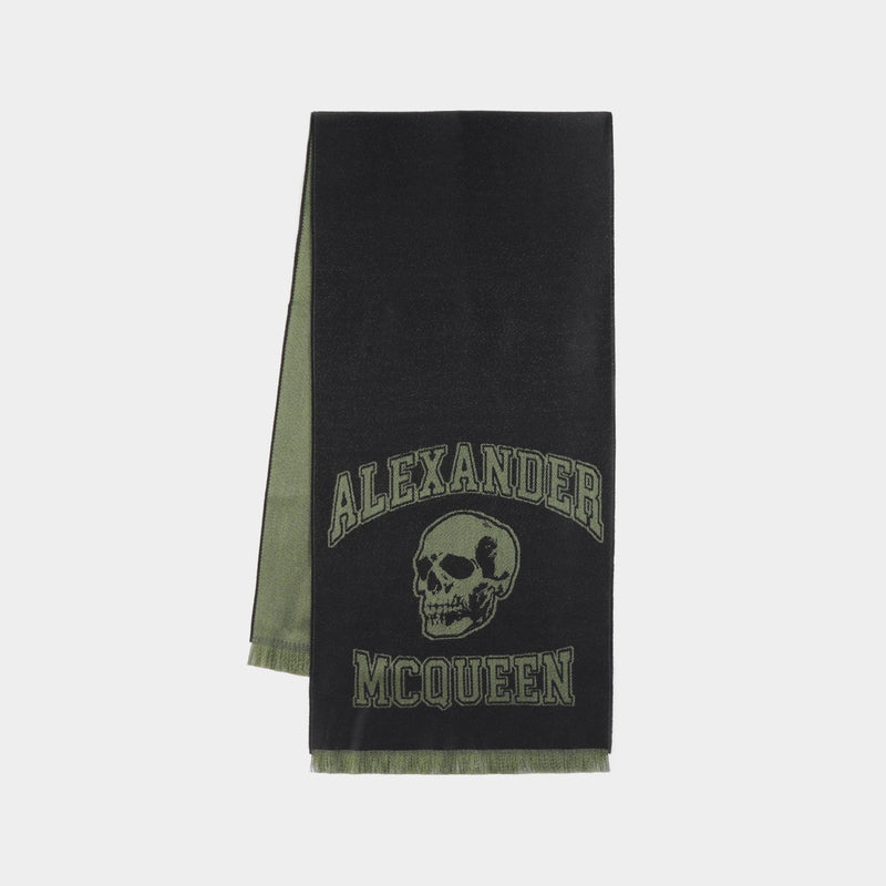 Écharpe Varsity à Logo Skull - Alexander McQueen - Laine - Noir