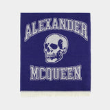 Écharpe Varsity à Logo Skull - Alexander McQueen - Laine - Bleu