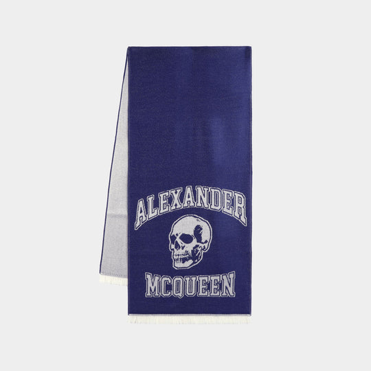 Écharpe Varsity à Logo Skull - Alexander McQueen - Laine - Bleu