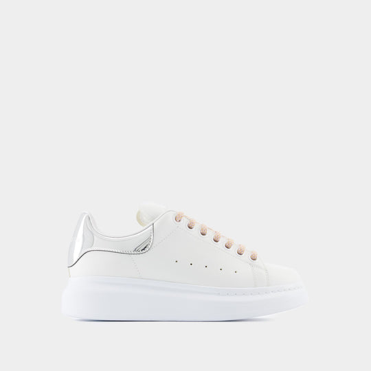 Sneakers Oversized - Alexander McQueen - Cuir - Blanc/Argenté