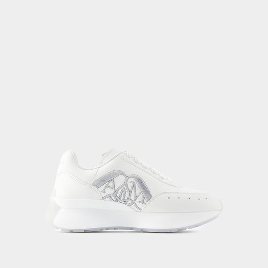 Sneakers Sprint Runner - Alexander McQueen - Cuir - Blanc/Argenté