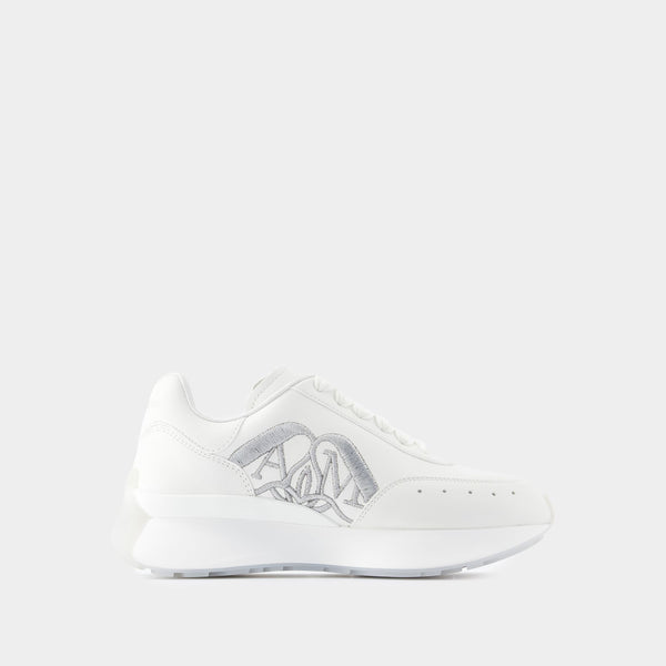 Sneakers Sprint Runner - Alexander McQueen - Cuir - Blanc/Argenté
