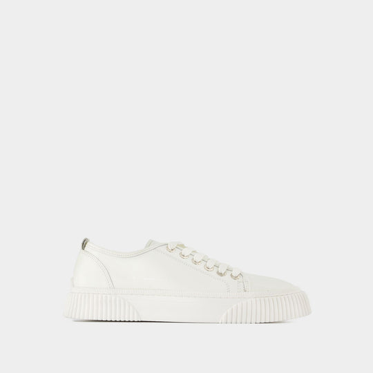 Baskets Low-Top Logo en Cuir Blanc
