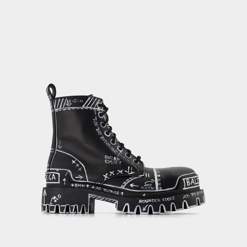 Bottines Strike L20 - Balenciaga - Cuir - Noir/Blanc