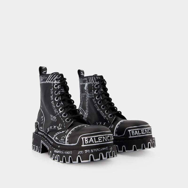 Bottines Strike L20 - Balenciaga - Cuir - Noir/Blanc