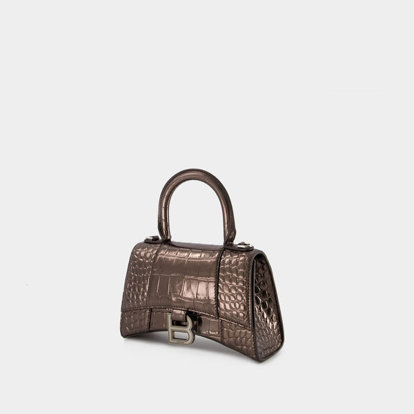 Sac Hourglass XS - Balenciaga - Cuir - Dark Bronze