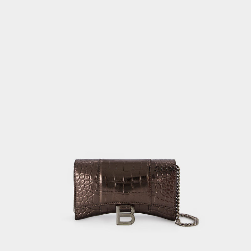 Wallet on chain Hourglass - Balenciaga - Cuir - Dark Bronze