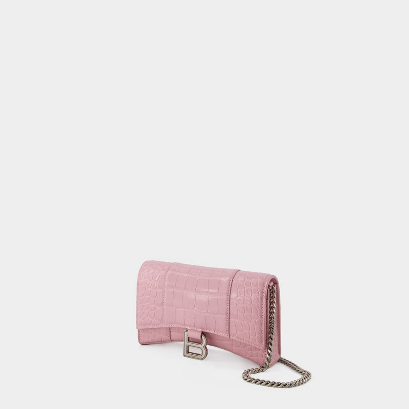 Wallet on chain Hourglass - Balenciaga - Cuir - Powder Pink