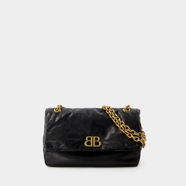 Sac Hobo Monaco S - Balenciaga - Cuir - Noir