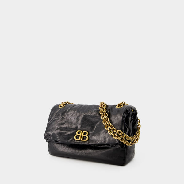 Sac Hobo Monaco S - Balenciaga - Cuir - Noir