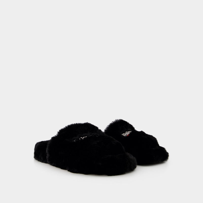 Sandales Furry Slide - Balenciaga - Fausse Fourrure - Noir