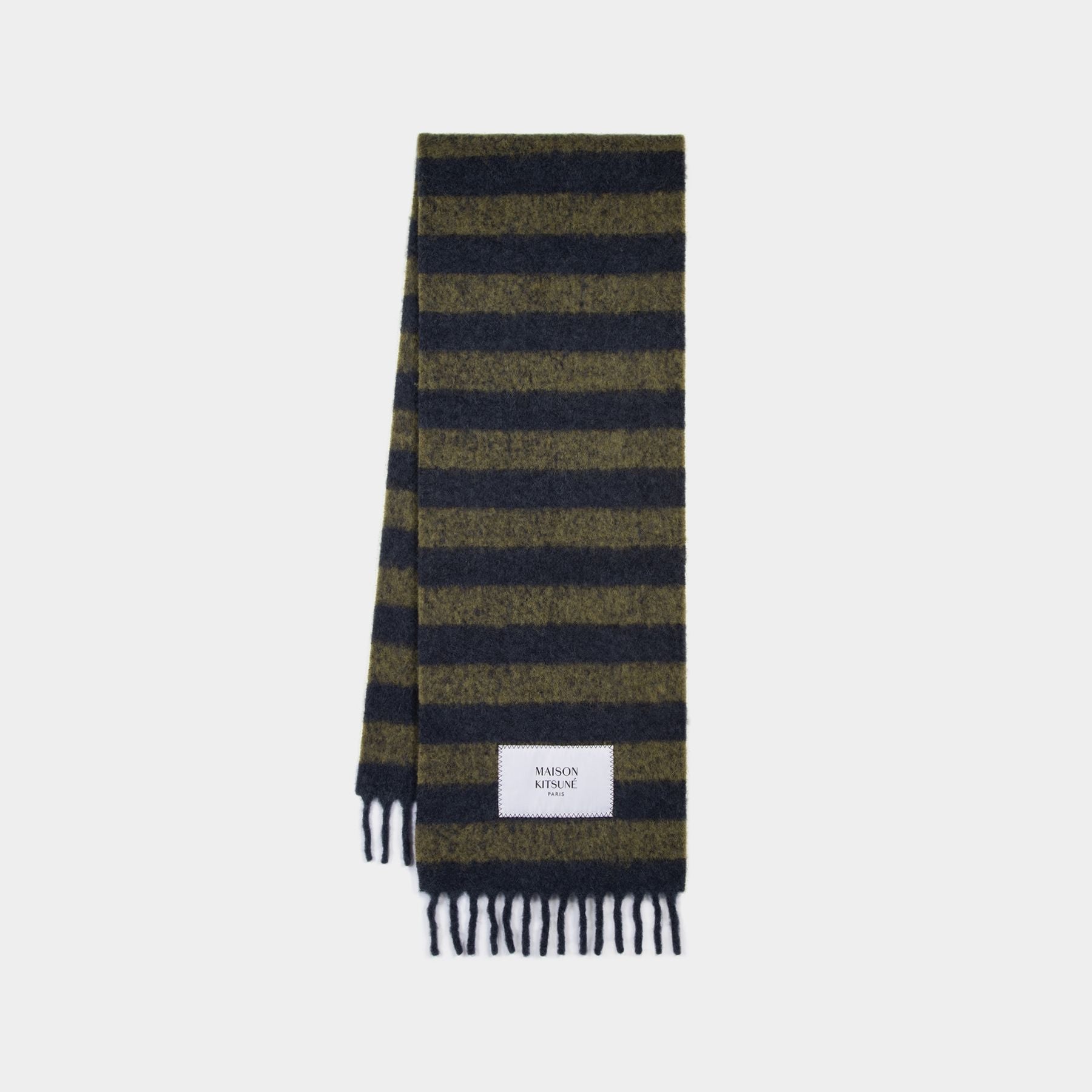 Echarpe Rugby Stripes - Maison Kitsune - Laine - Bleu/Kaki
