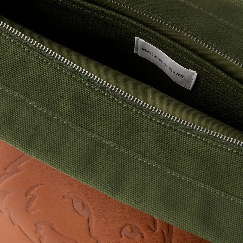 Tote Bag Classique Fox Head Pocket - Maison Kitsune - Toile - Vert Militaire