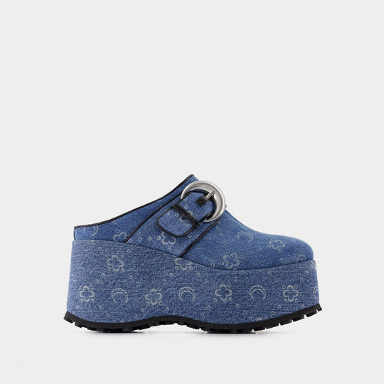 Mules Regenerated Denim Moonogram - Marine Serre - Coton - Bleu