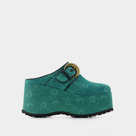 Mules Regenerated Denim Moonogram - Marine Serre - Coton - Vert